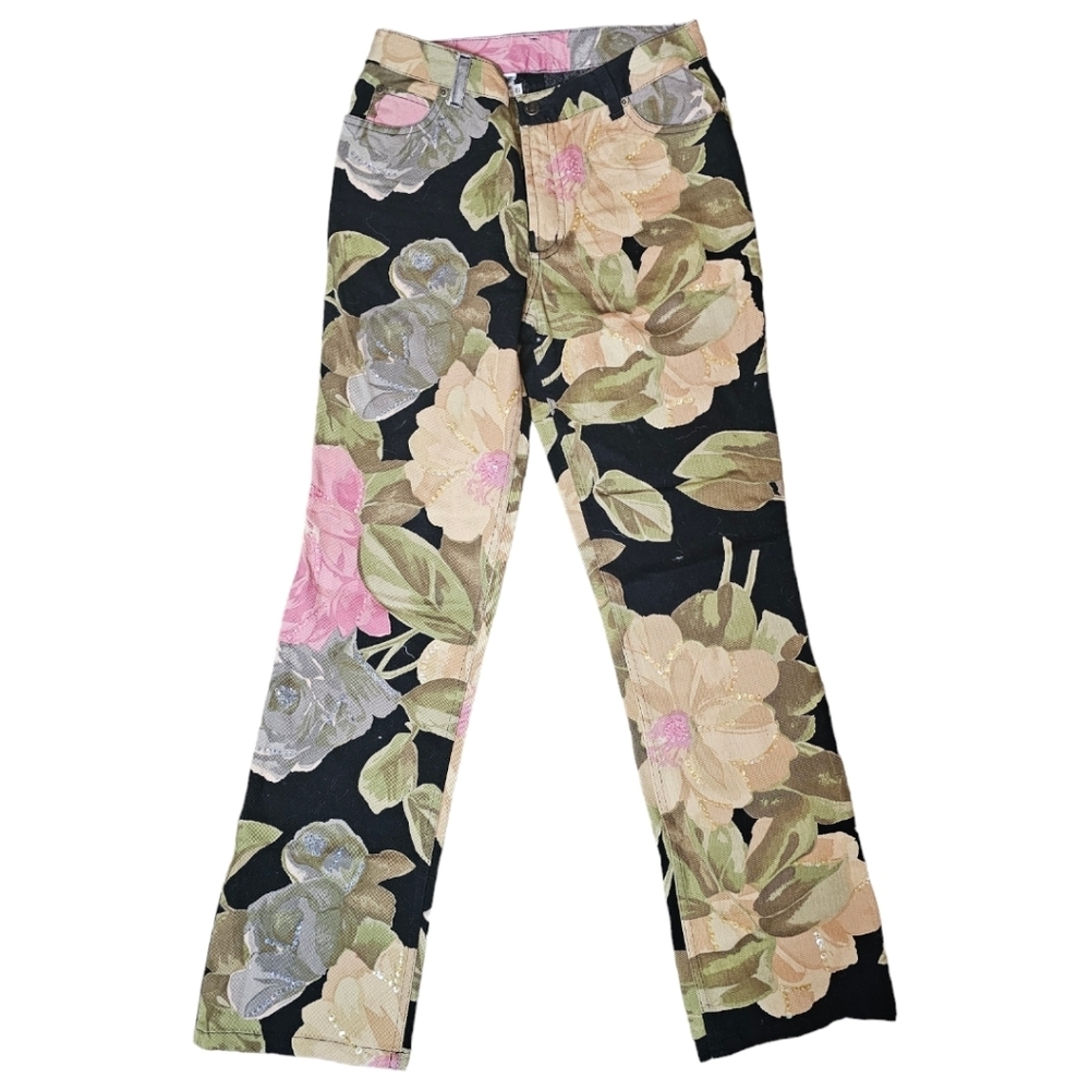 Newport News Jeanology Collection floral.jeans with sequins. Vintage 90's. 8 - Picture 2 of 6